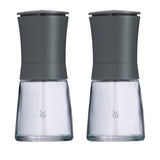 WMF Trend Mühlenset 2tlg, Salz- und Pfeffermühle unbefüllt, Glasbehälter, Keramikmahlwerk, Mühle für Salz und Pfeffer, Gewürze, spülmaschinengeeignet, grau