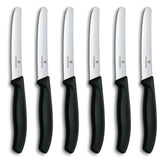 Victorinox Swiss Classic, Frühstücksmesser, Brötchenmesser, Scharfe Klinge, Wellenschliff, 11 cm, Kunststoffgriff, Rostfreier Stahl, Set 6teilig, Schwarz