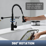 APPASO Wasserhahn Küche Schwarz, Hochdruck Küchenarmatur Schwarz mit Brause, Mischbatterie Küche mit 2 Strahlarten, Spültischarmatur für Küche 360° Drehbar | Edelstahl Mattschwarz