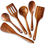 6-teiliges Küchenutensilien-Set aus Holz, antihaftbeschichtet, Kochlöffel, Servierlöffel, Suppenkelle