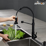 APPASO Wasserhahn Küche Schwarz, Hochdruck Küchenarmatur Schwarz mit Brause, Mischbatterie Küche mit 2 Strahlarten, Spültischarmatur für Küche 360° Drehbar | Edelstahl Mattschwarz