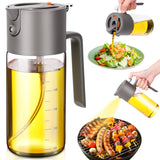 VOMEP Olive Oil Dispenser, 2 in 1 Oil Sprayer for Cooking, 16oz/470ml Glass Oil Spray Bottle with Pourer, Food-grade Oil Dispenser and Oil Sprayer for Kitchen, Salad, Frying, BBQ（Silbergrau）